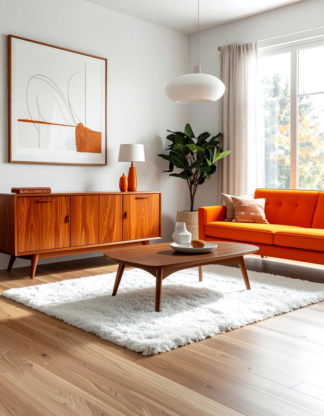 Mid century modern orange furniture - 30 orange living room decor ideas