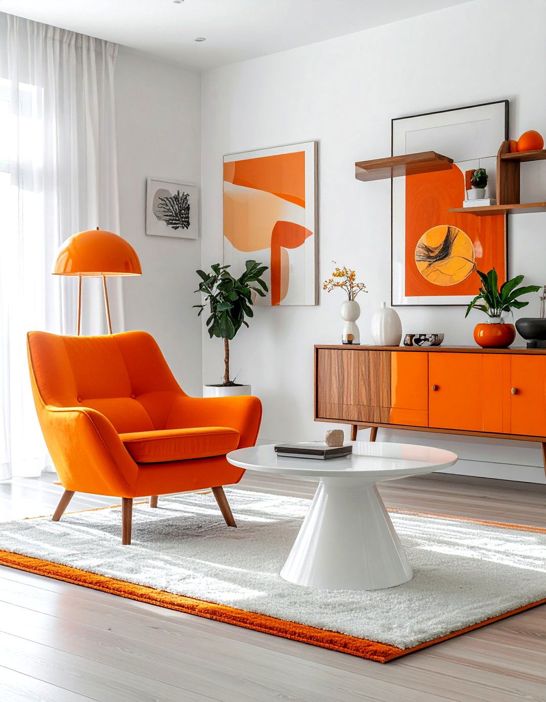 Mid century modern orange living room - 30 orange and white living room ideas