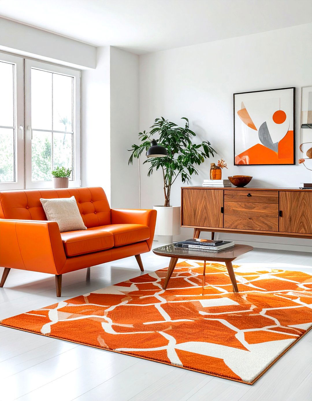 Mid century modern orange living room - 30 bright orange living room ideas