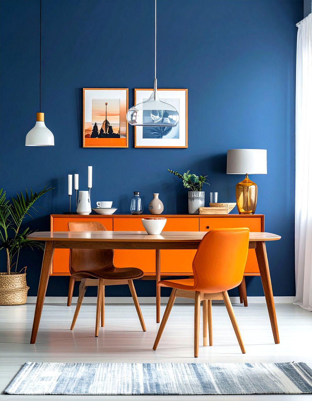Mid century modern orange sideboard - 30 orange dining room decor ideas