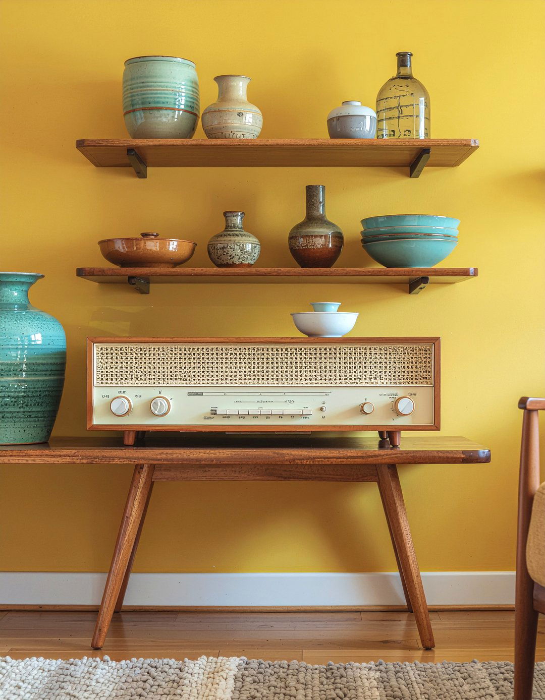 Mid century modern shelf - 30 living room bookshelf styling ideas