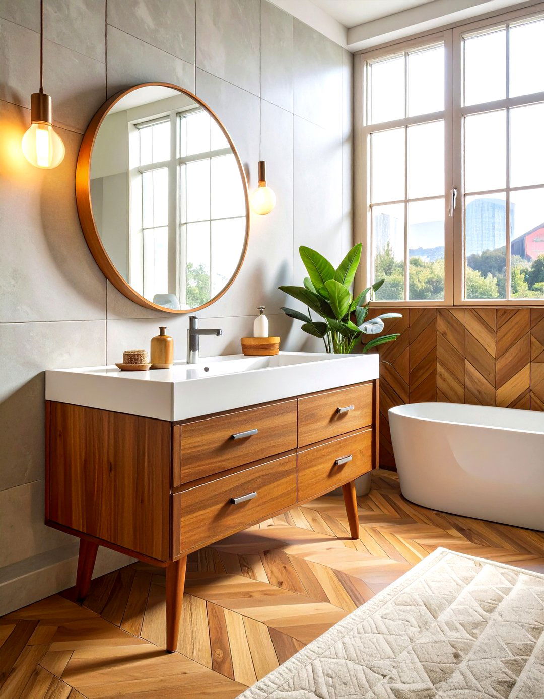 Mid century modern solid surface vanity - 30 solid surface bathroom countertop ideas