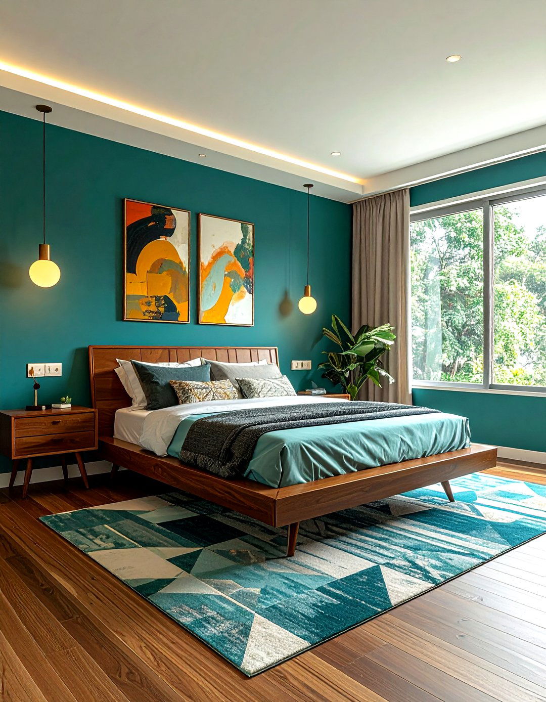 Mid century modern teal bedroom - 30 cool teal bedroom ideas