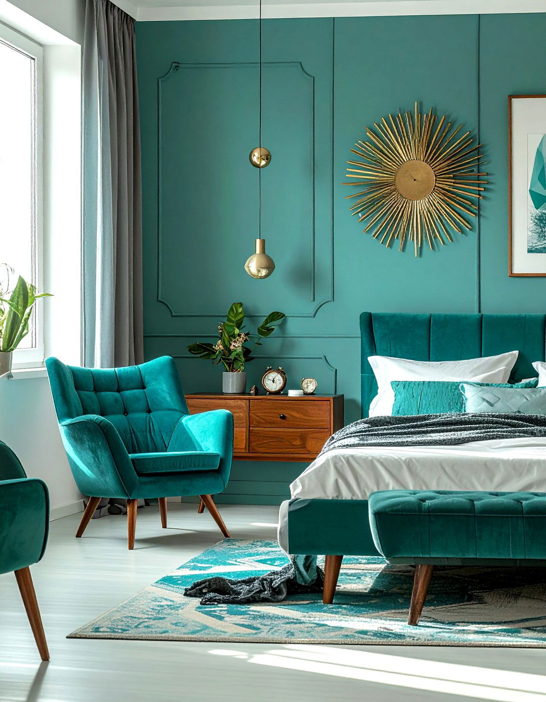 Mid century modern teal bedroom - 30 contemporary teal bedroom ideas