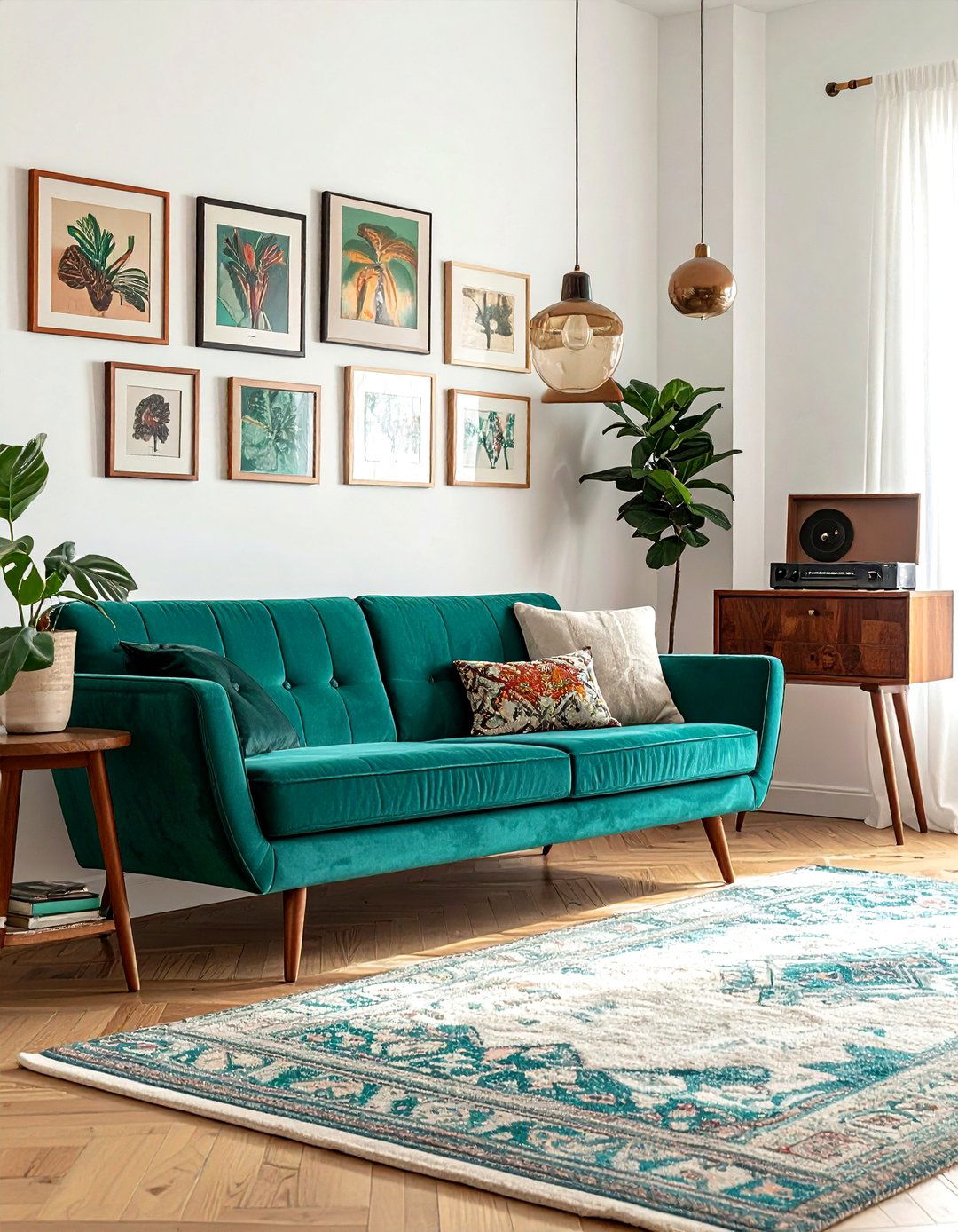 Mid century modern teal boho living room - 30 bohemian teal living room ideas