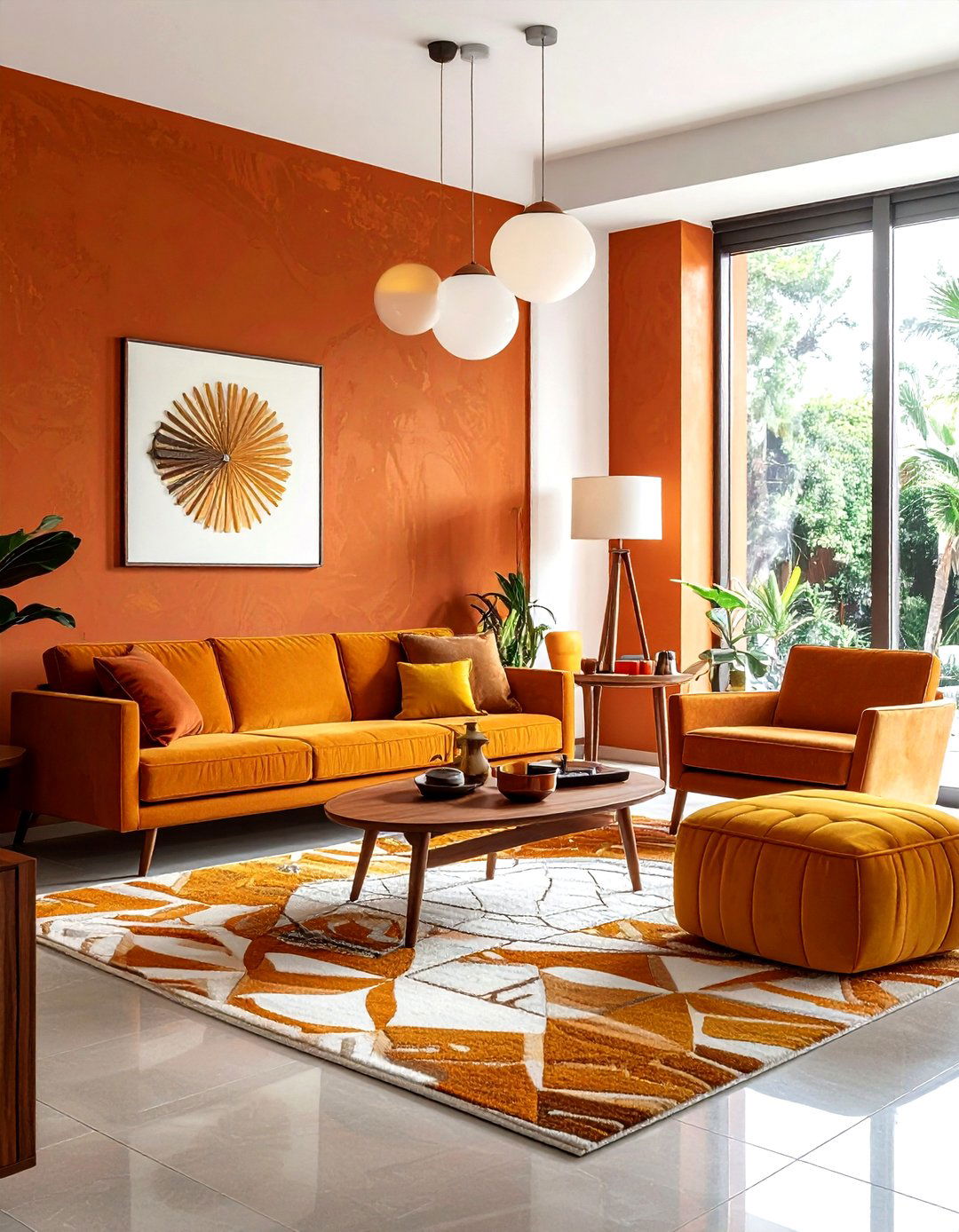 Mid century modern terracotta living room - 30 living room terracotta walls