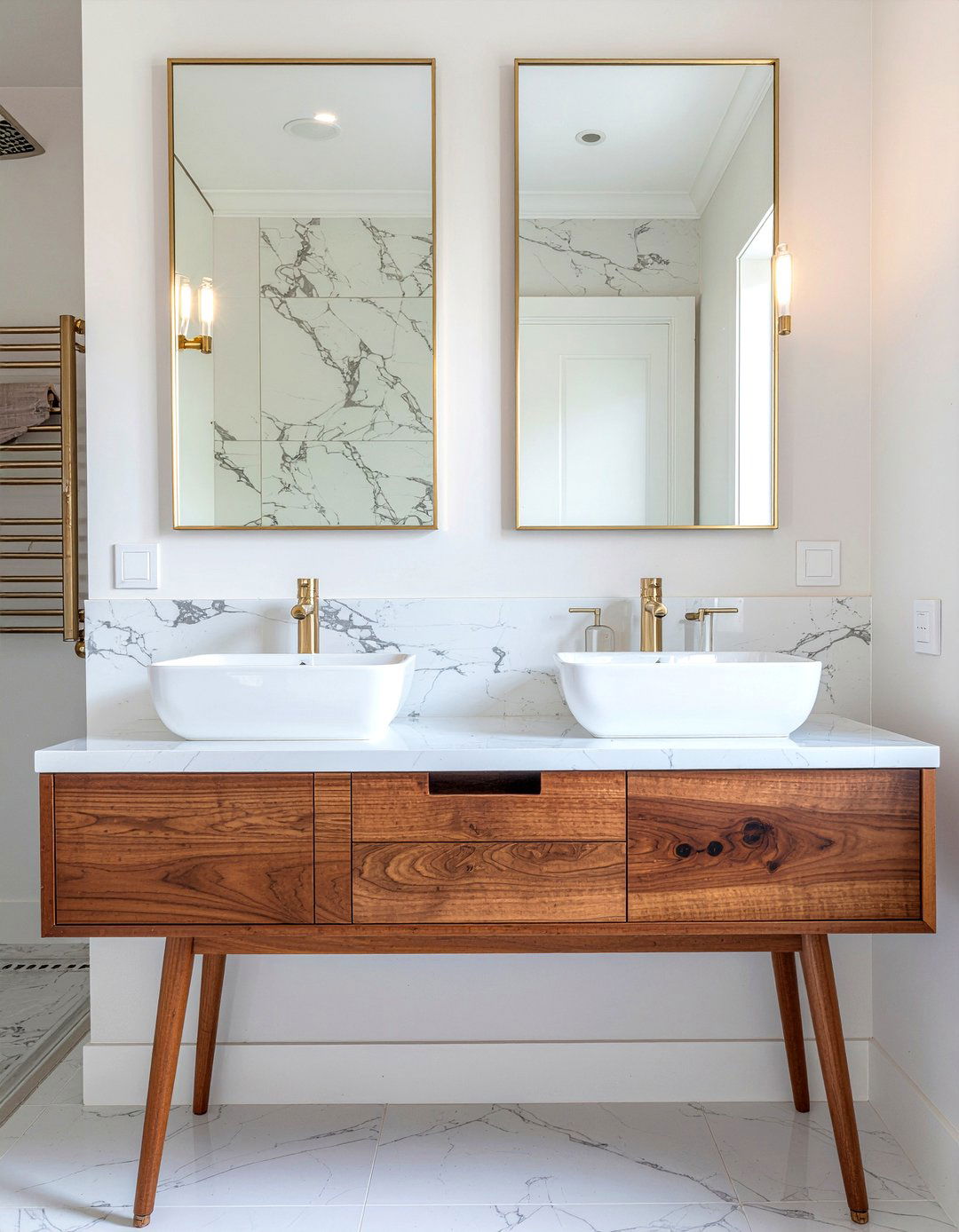 Mid century modern vanity marble top - 30 bathroom era mixing ideas