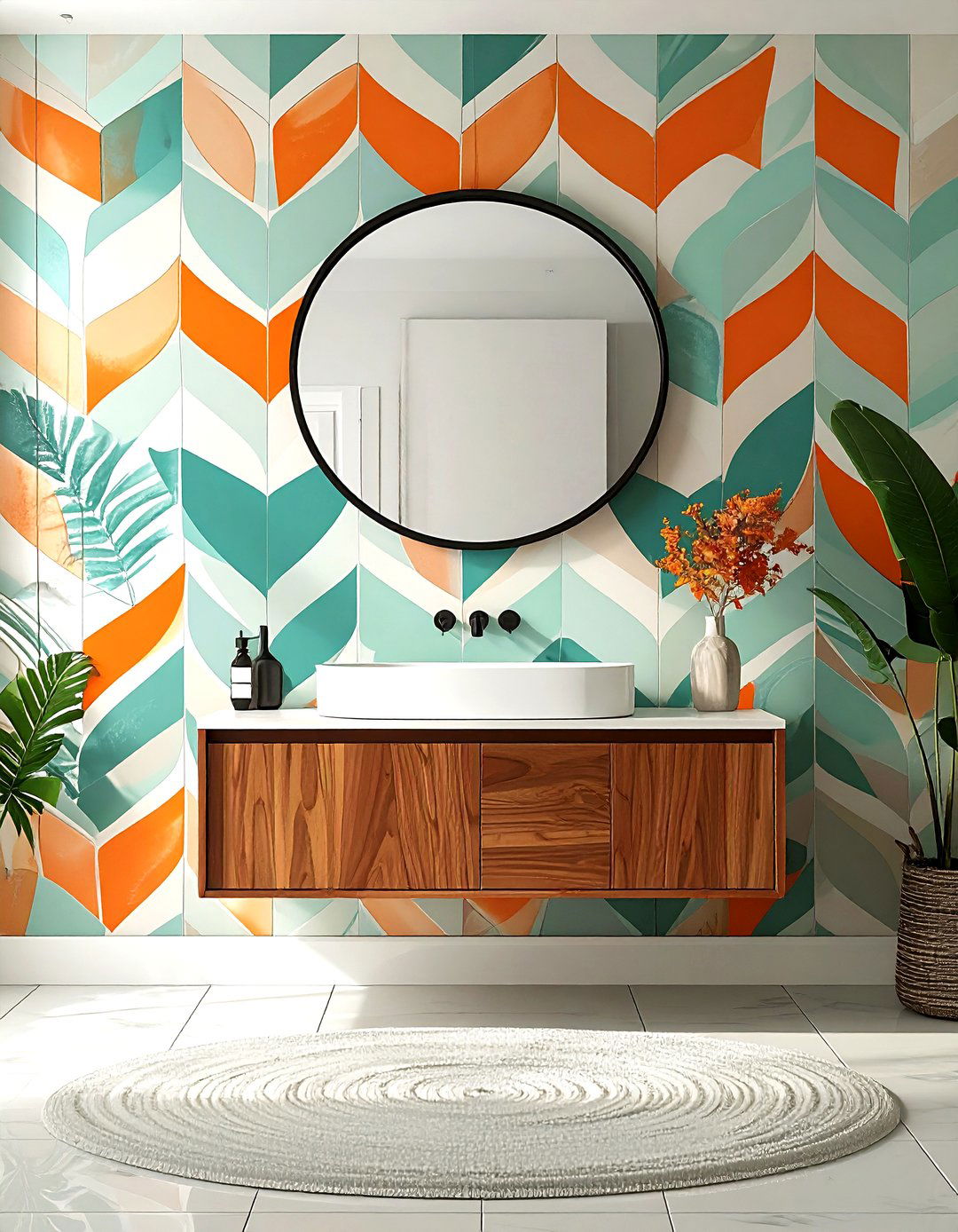 Mid century modern wallpaper - 30 powder room wallpaper ideas