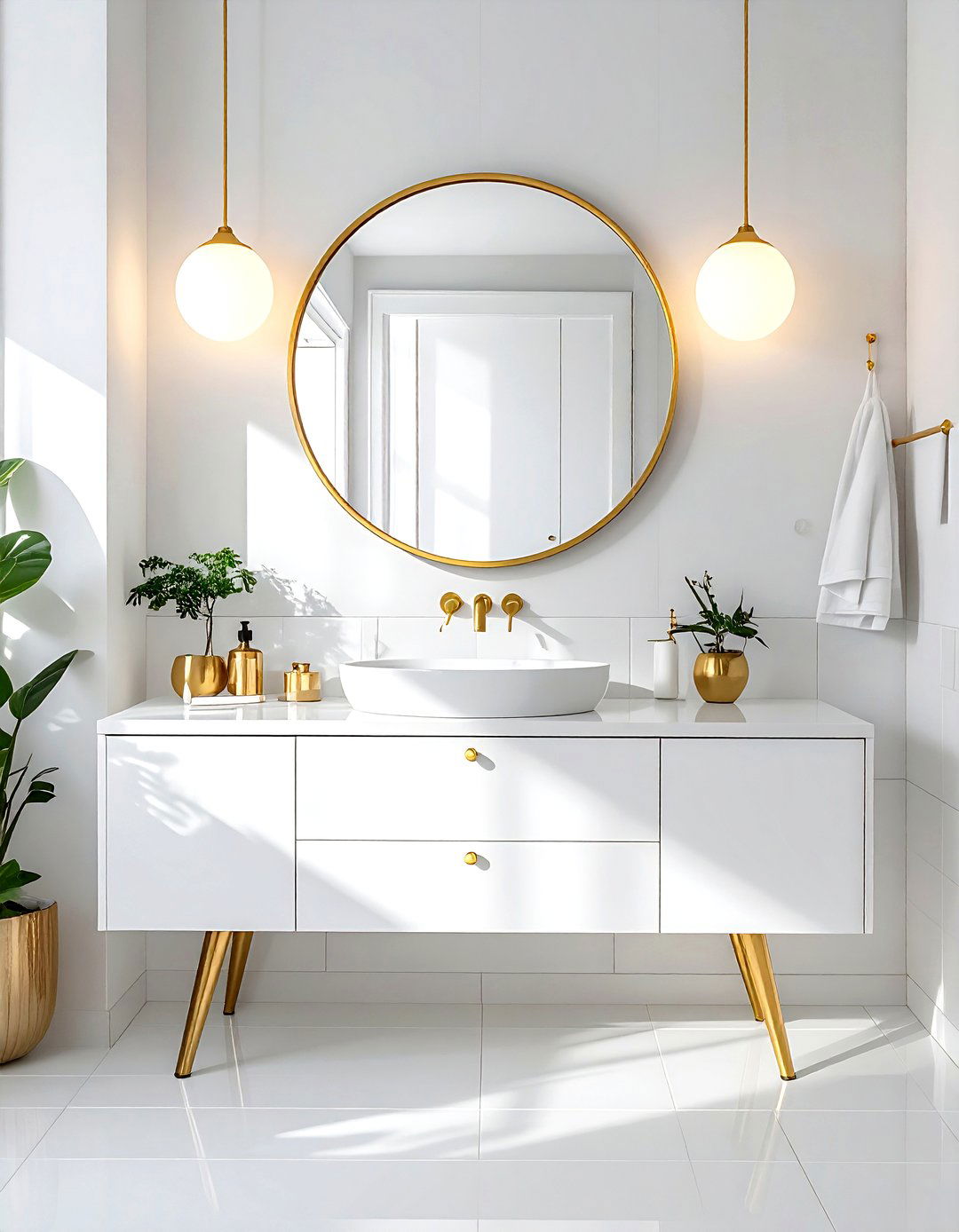 Mid century modern white gold bathroom - 30 gold and white bathroom ideas