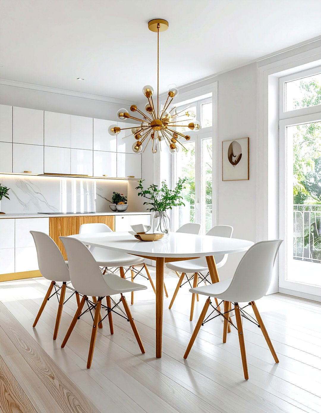 Mid century modern white gold dining - 30 gold and white dining room ideas