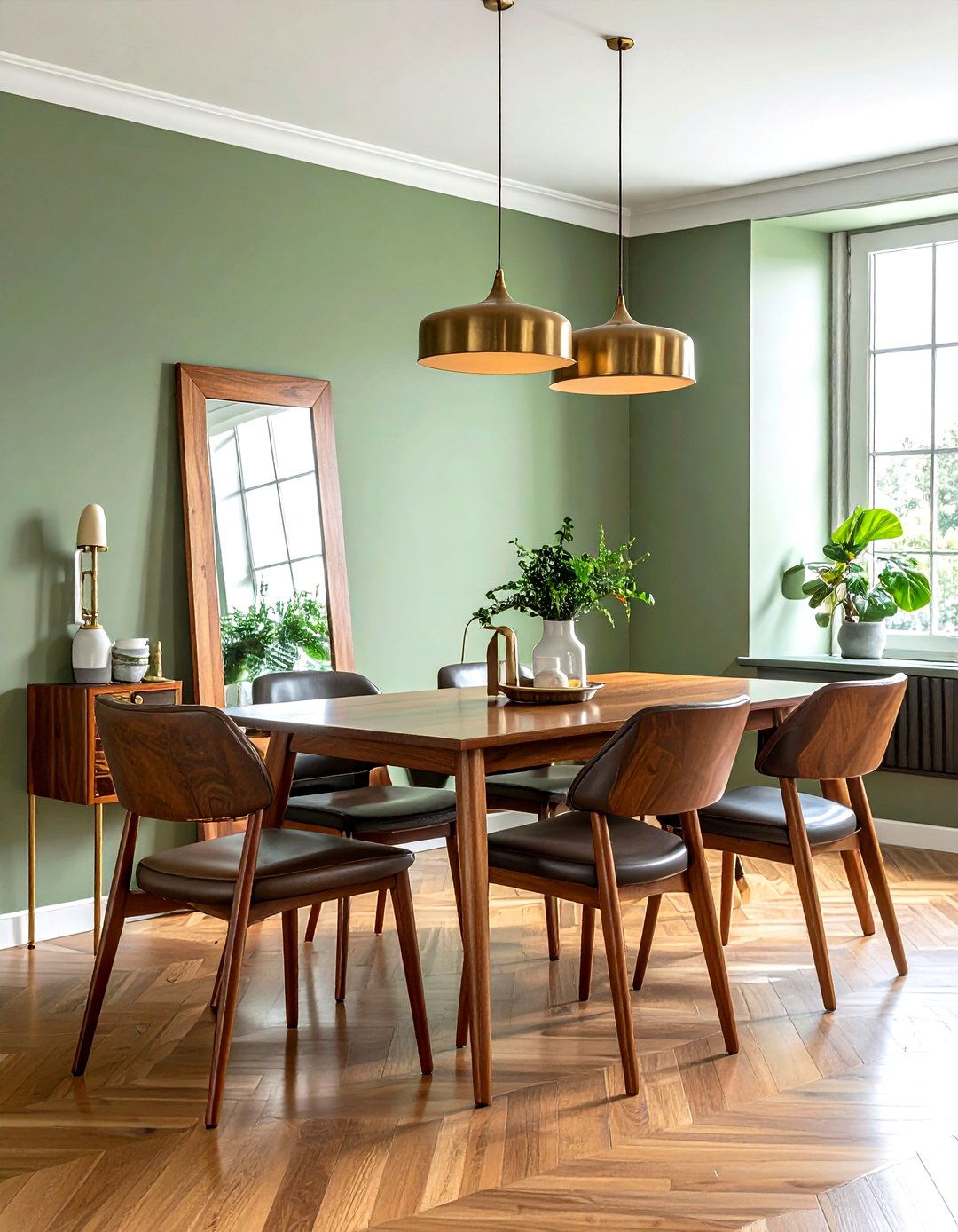 Mid century modern wood mirror - 30 leaning mirror dining room ideas