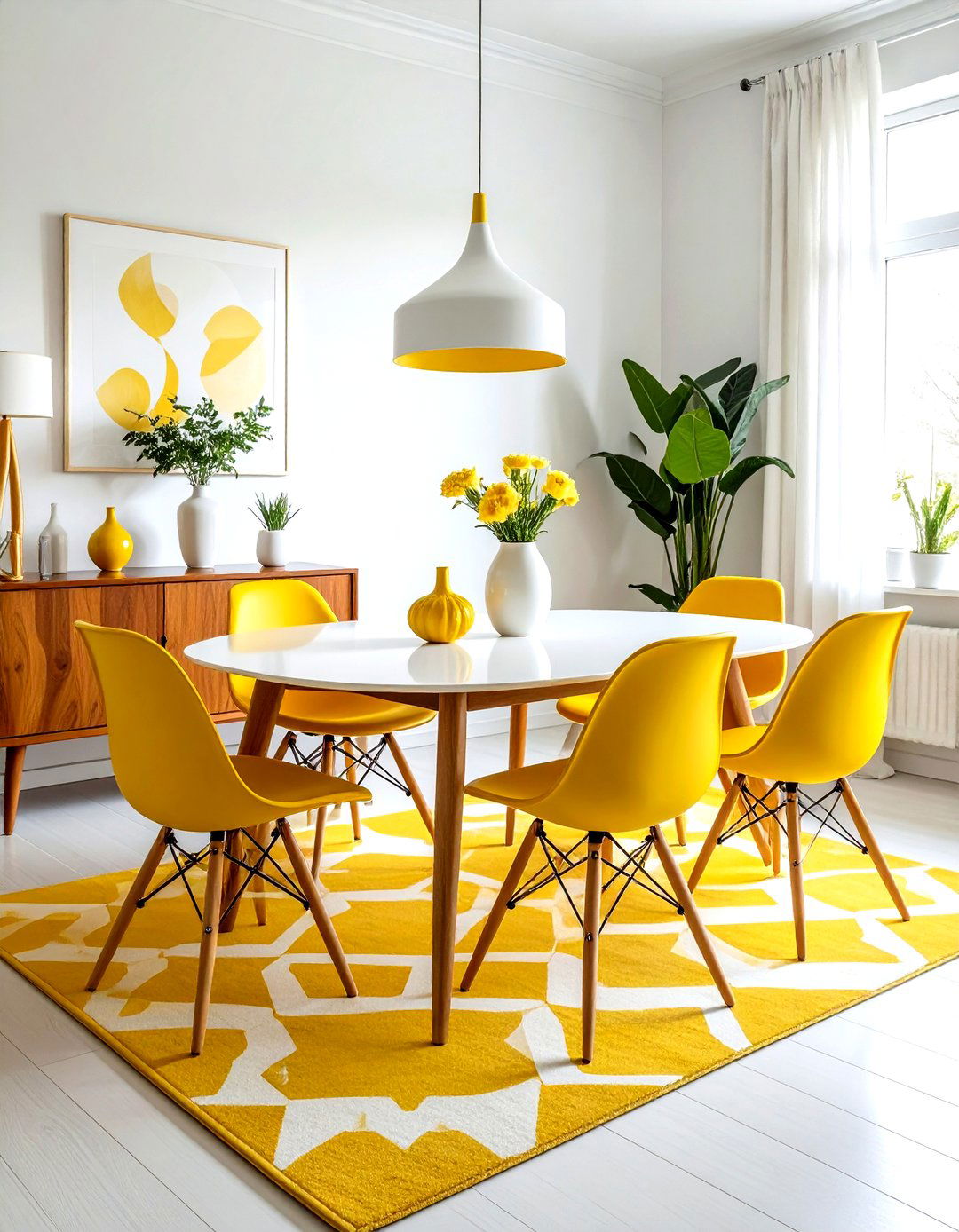 Mid century modern yellow and white dining room - 30 yellow and white dining room ideas