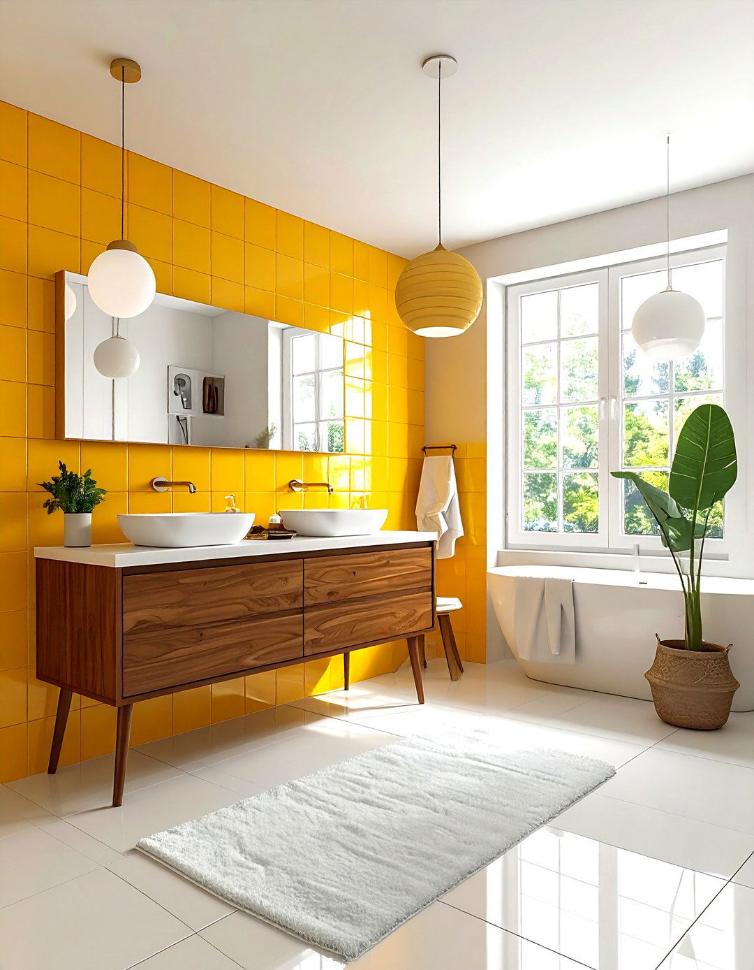 Mid century modern yellow bathroom - 30 yellow and white bathroom ideas