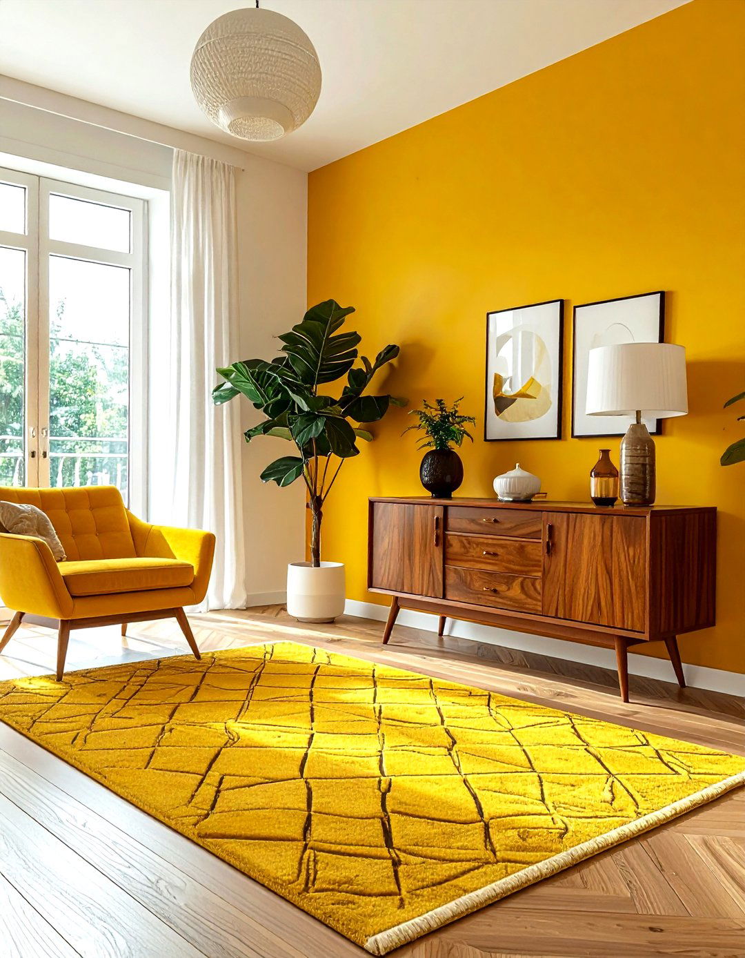 Mid century modern yellow living room - 30 yellow living room decor ideas