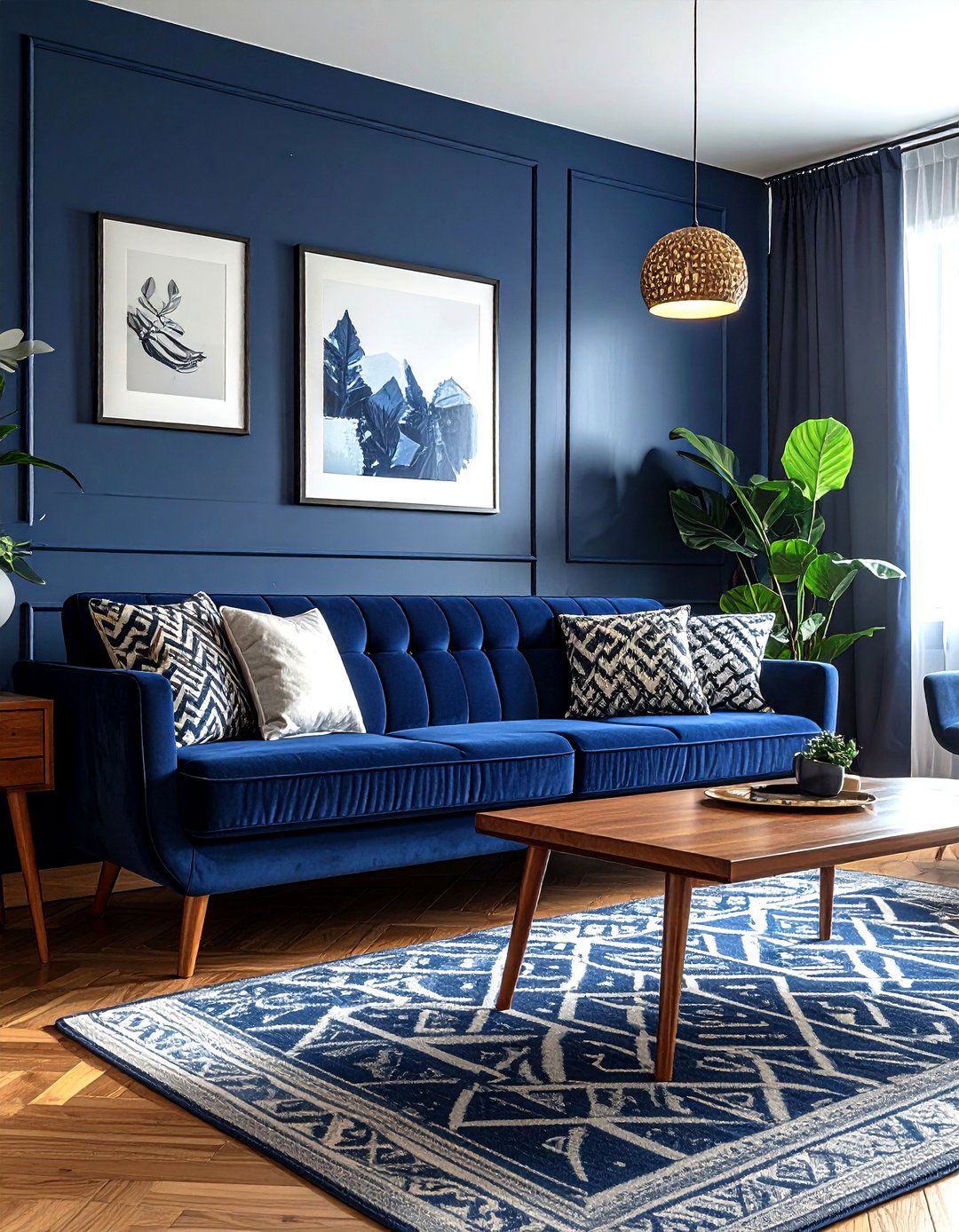 Mid century navy living room - 30 scandinavian navy living room ideas