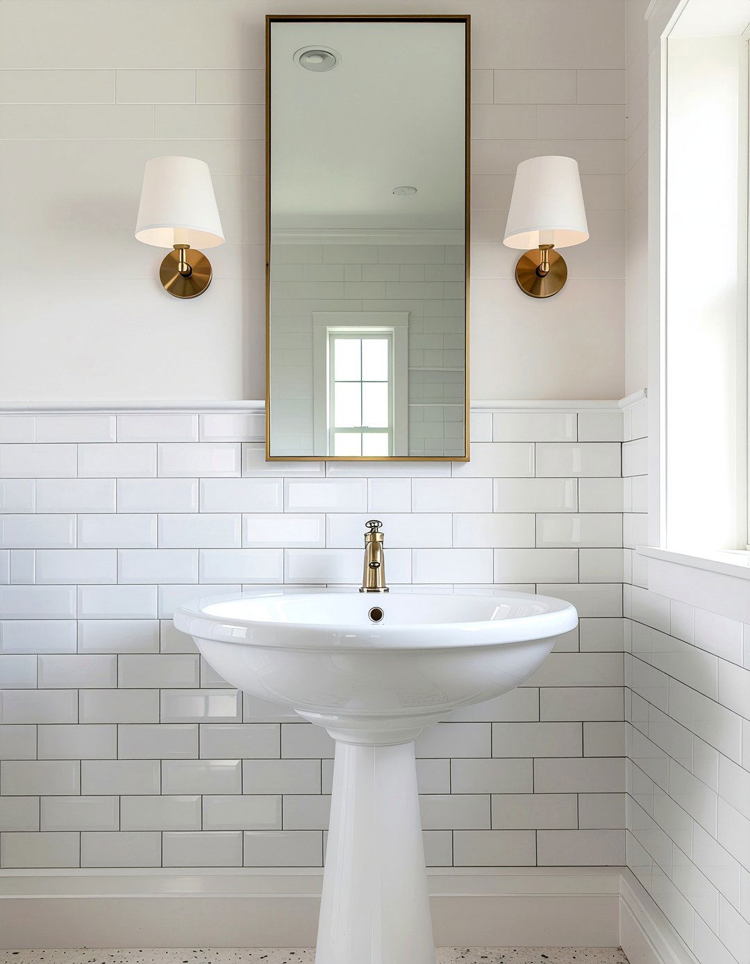 Mid century wall sconce subway tile - 30 bathroom era mixing ideas