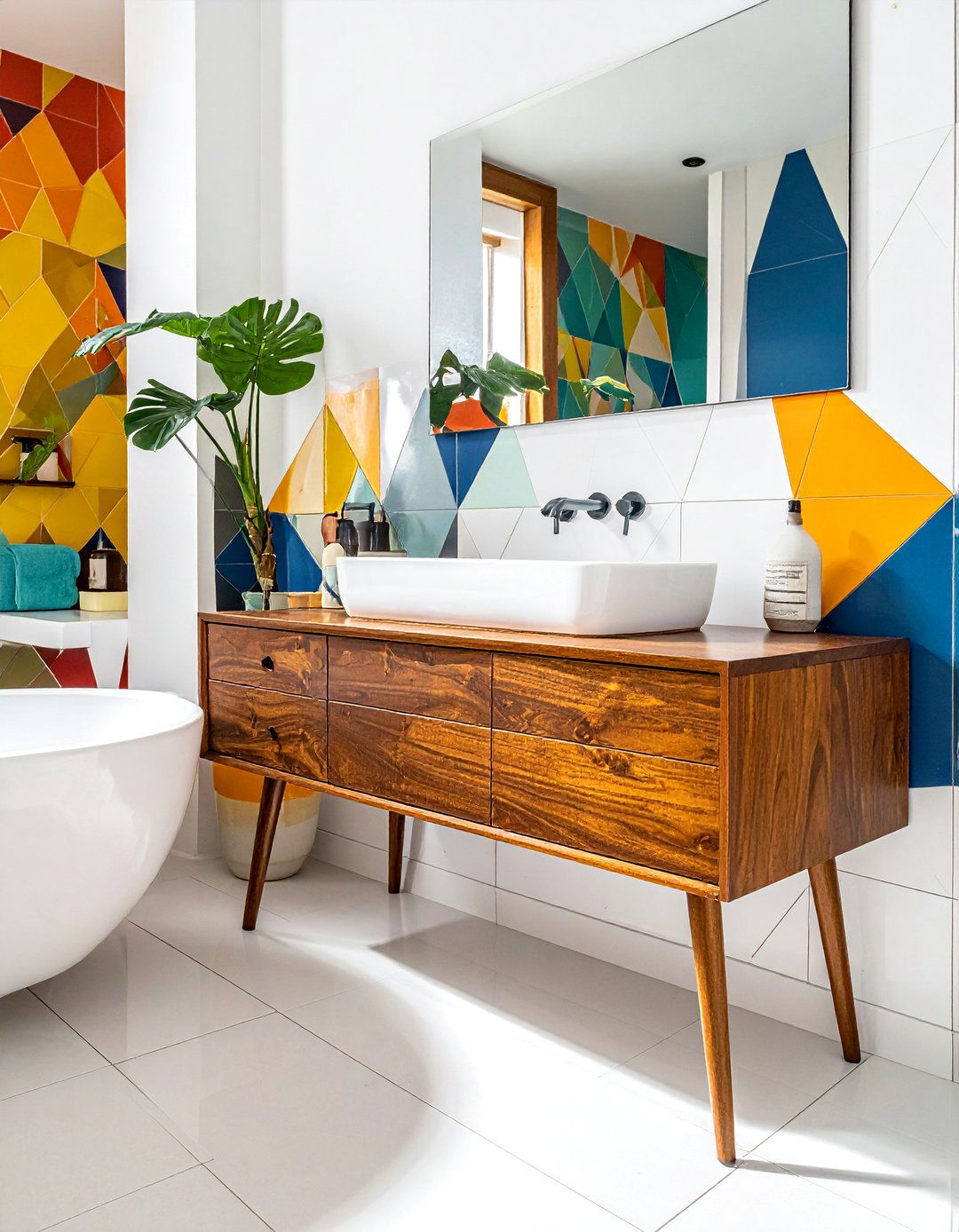 Mid century wood vanity - 30 butcher block bathroom countertop ideas