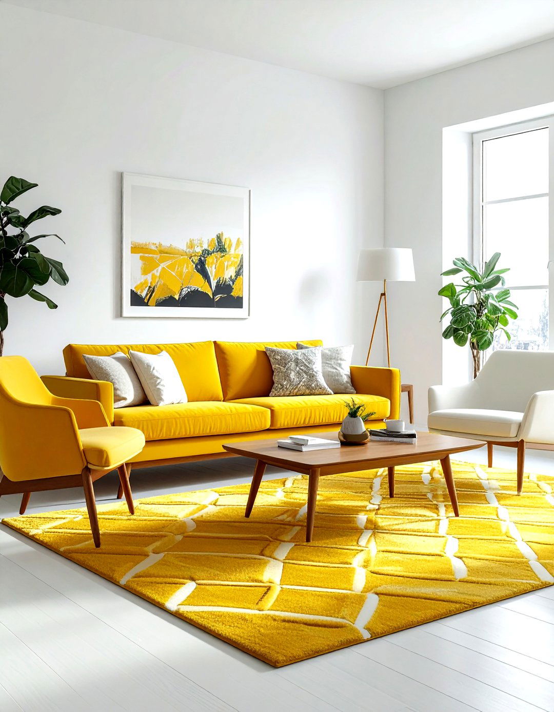 Mid century yellow living room - 30 yellow and white living room ideas