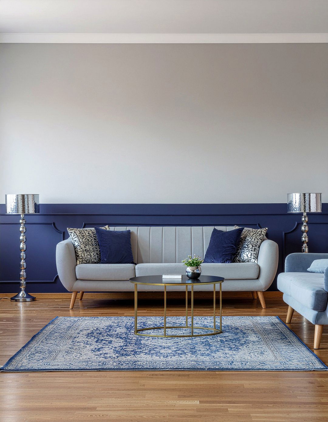 Midnight Blue And Silver Living Room Wall - 30 living room two tone walls