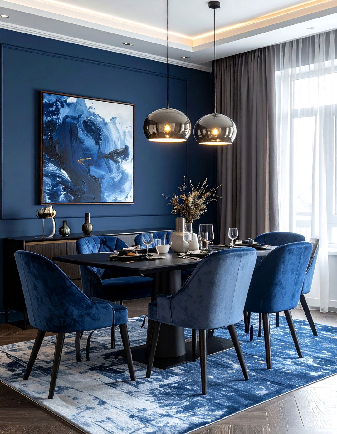 Midnight Blue And Smoke Gray Dining Room - 30 blue and gray dining room ideas