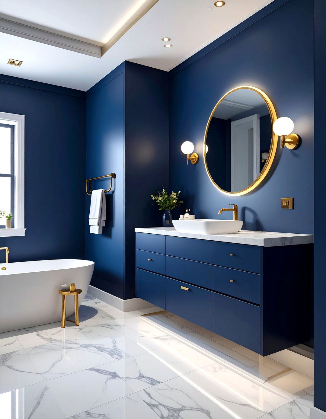 Midnight Blue Bathroom Gold Hardware - 30 blue and gold bathroom ideas