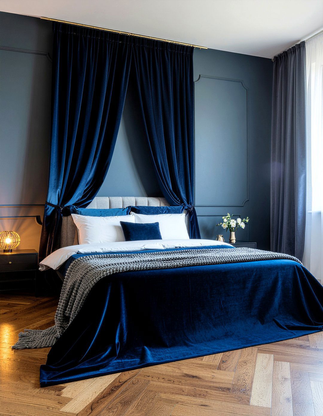 Midnight Blue Curtains - 30 dark bedroom ideas
