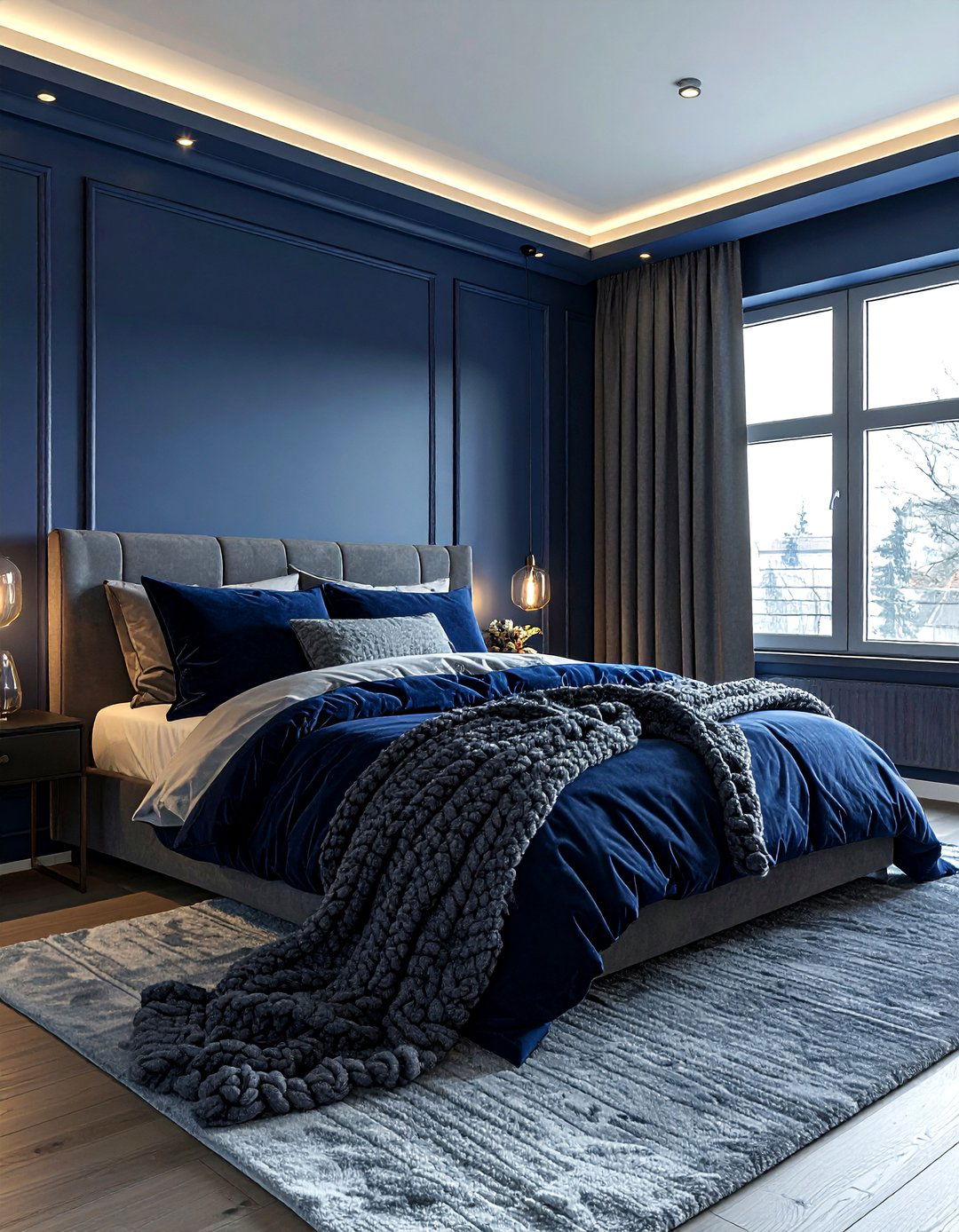 Midnight Blue and Ash Gray - 30 blue and gray bedroom ideas