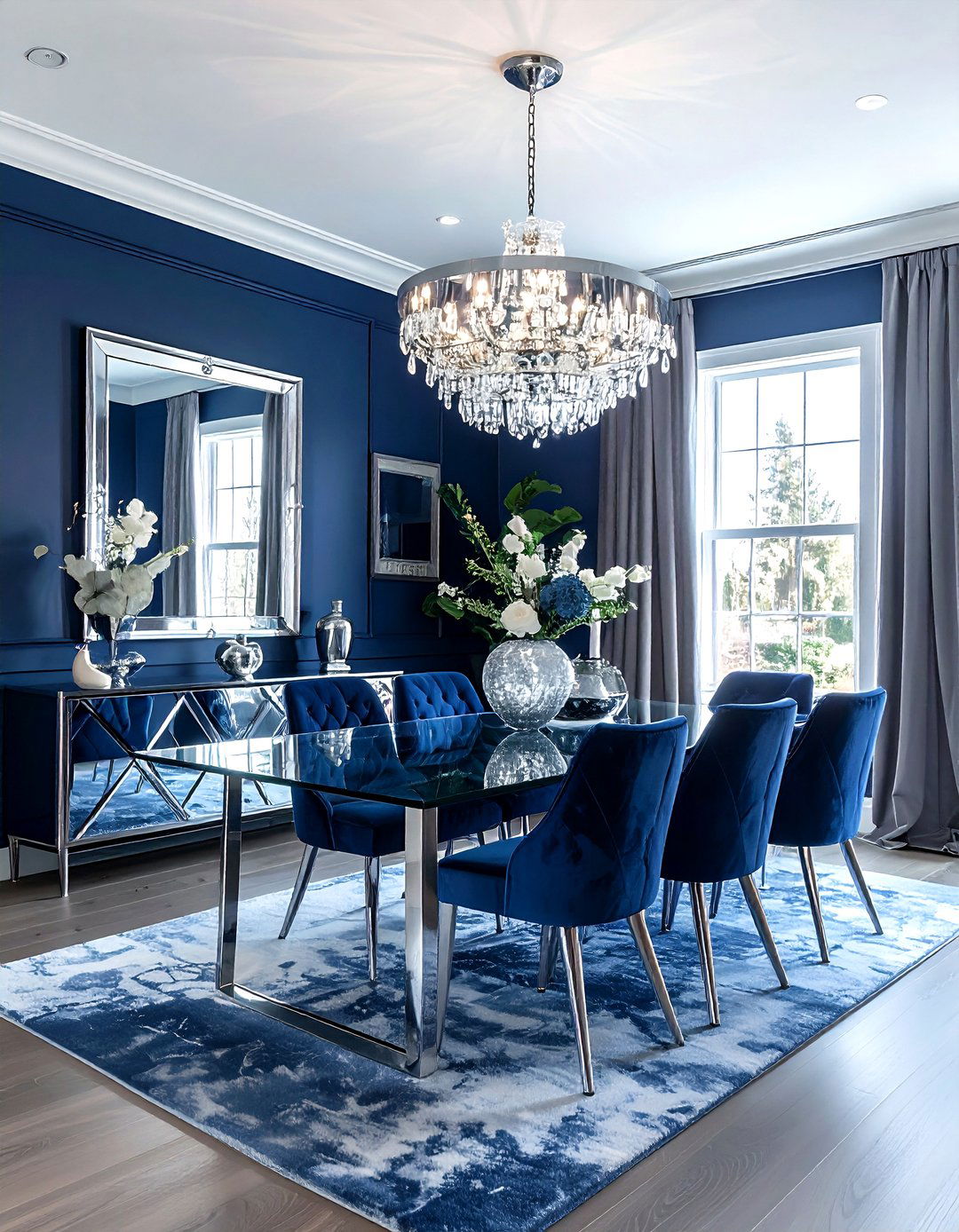 Midnight blue and silver dining room - 30 two-tone dining room ideas