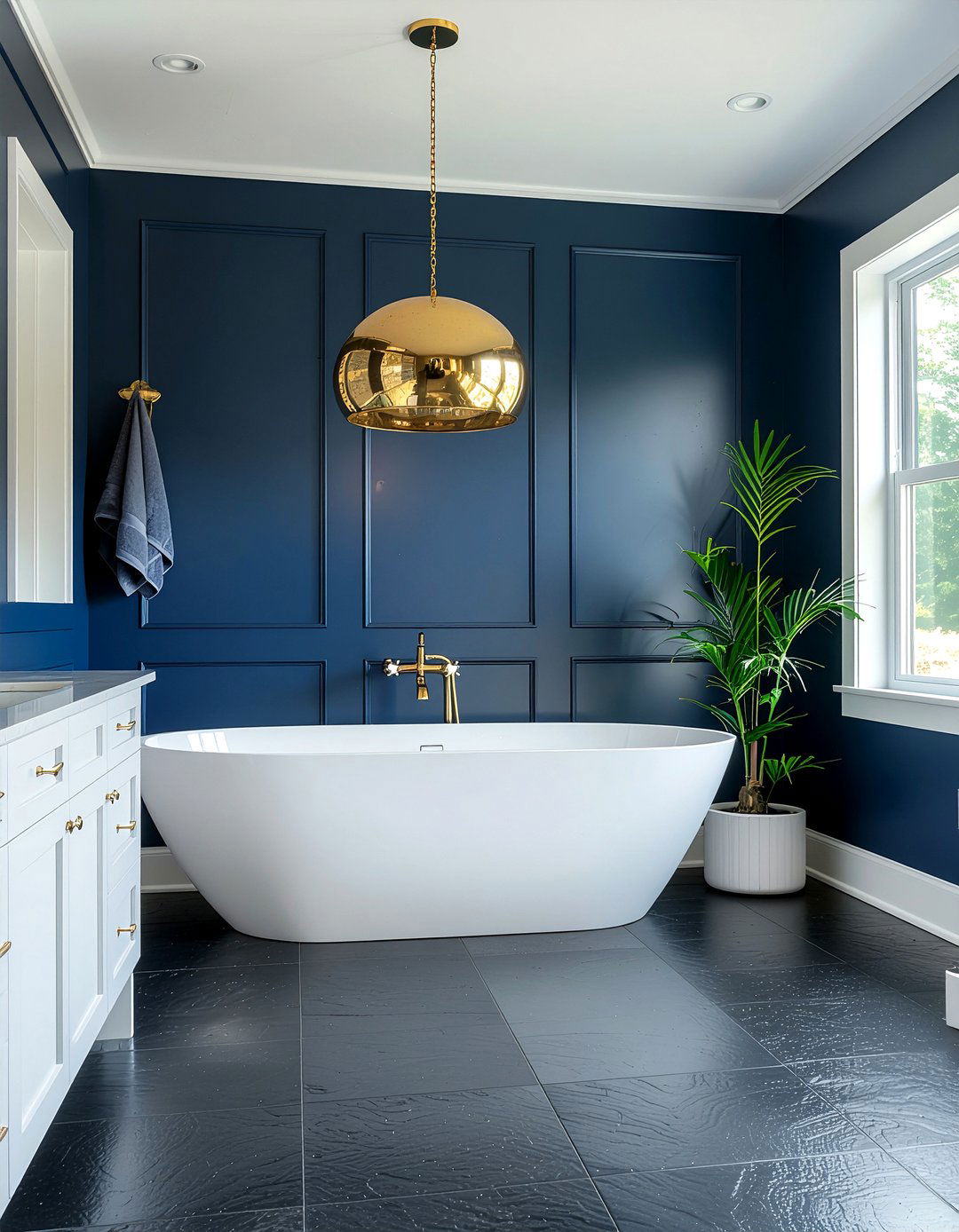 Midnight blue bathroom accent wall - 30 cool blue bathroom ideas