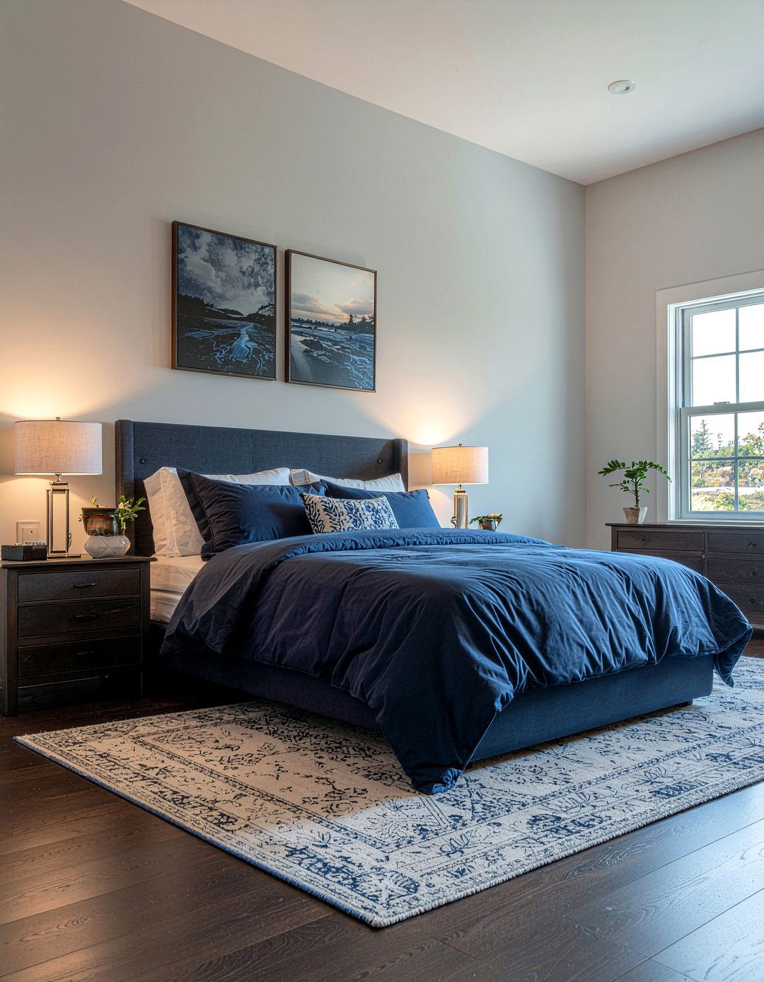 Midnight blue textured bedding - 30 bedroom blue bedding ideas