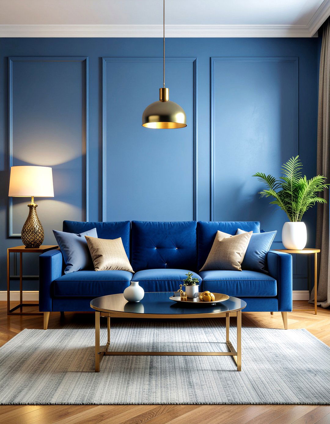 Midnight blue velvet sofa - 30 velvet sofa living room ideas