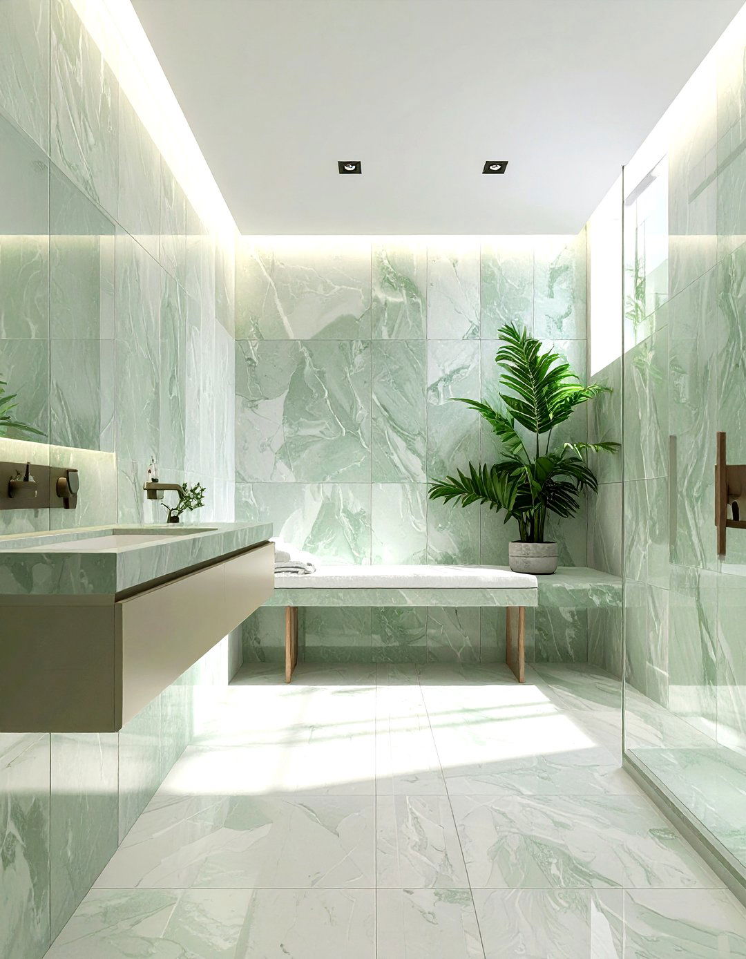 Ming green marble wet room - 30 green marble bathroom ideas