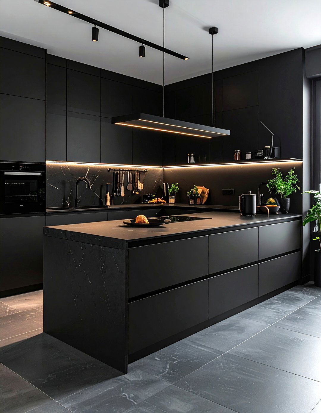 Minimalist All Black Kitchen - 30 dark black kitchen ideas