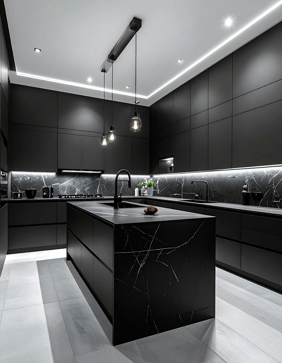 Minimalist All Black Kitchen - 30 black kitchen furniture ideas