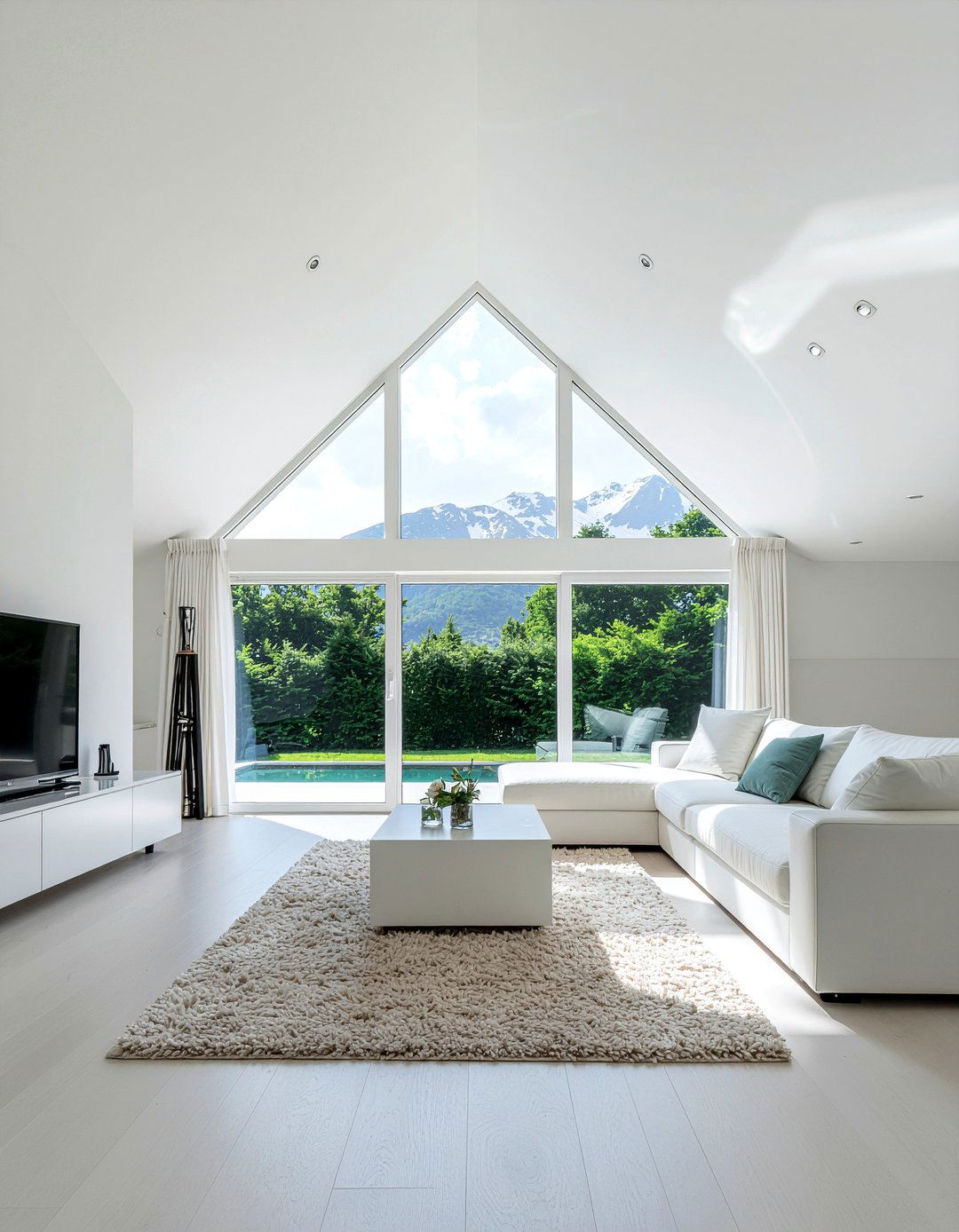 Minimalist All White - 30 living room vaulted ceiling ideas