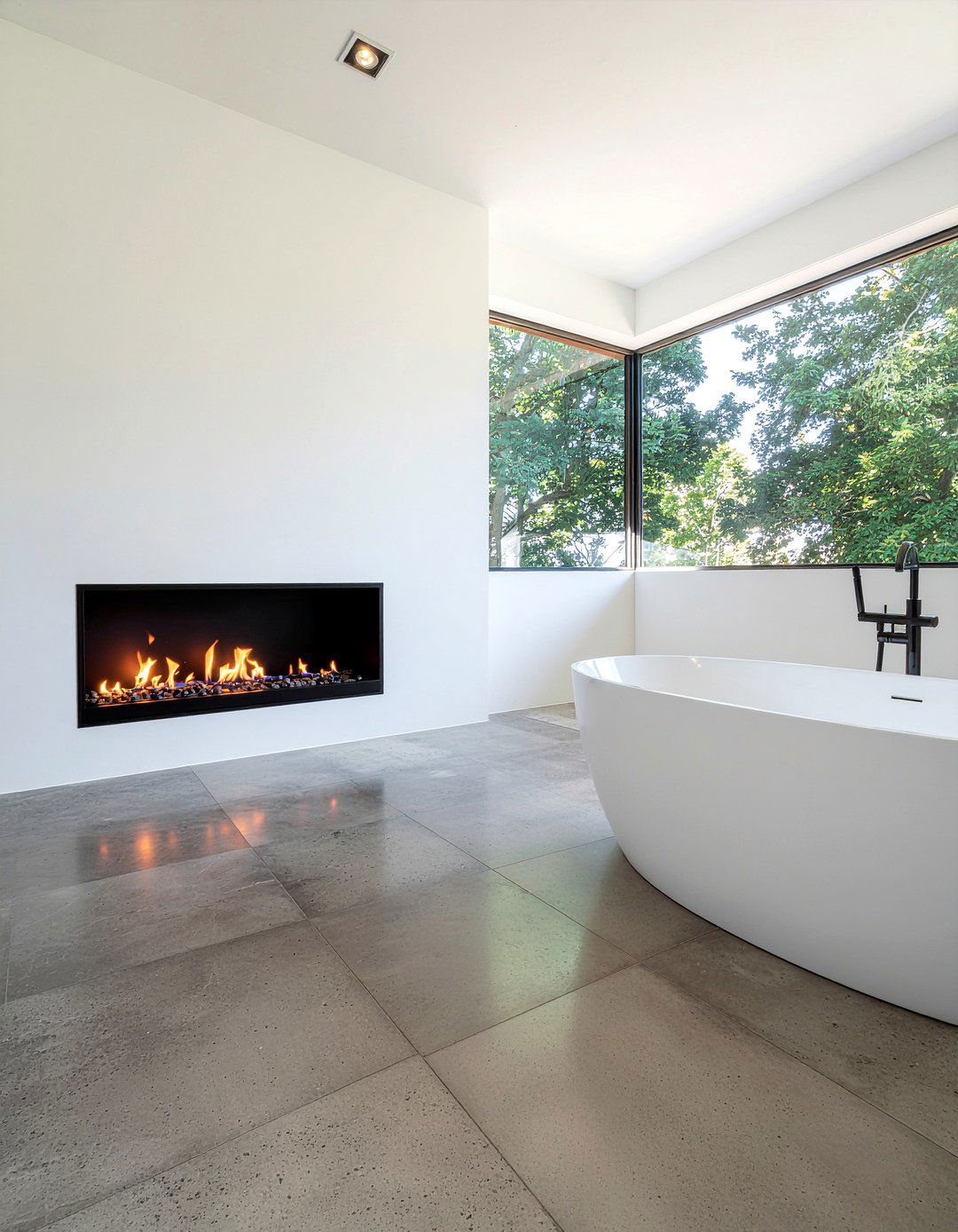 Minimalist Bathroom With Floor Level Fireplace - 30 freestanding tub with fireplace ideas