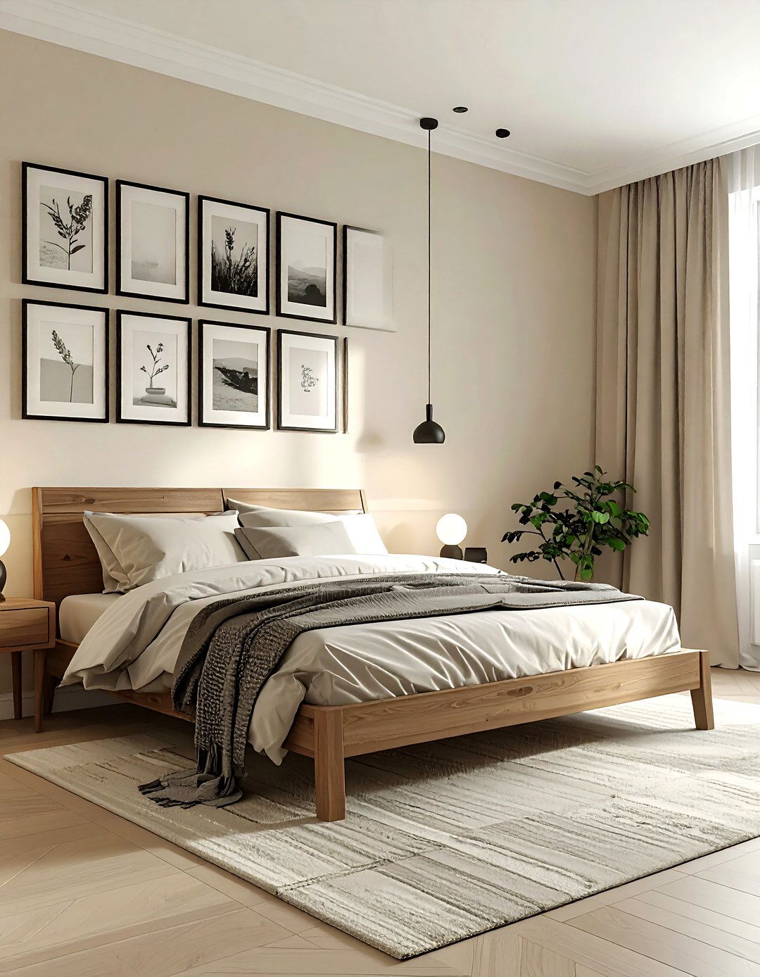 Minimalist Bedroom With Gallery Wall - 30 scandinavian cream bedroom ideas