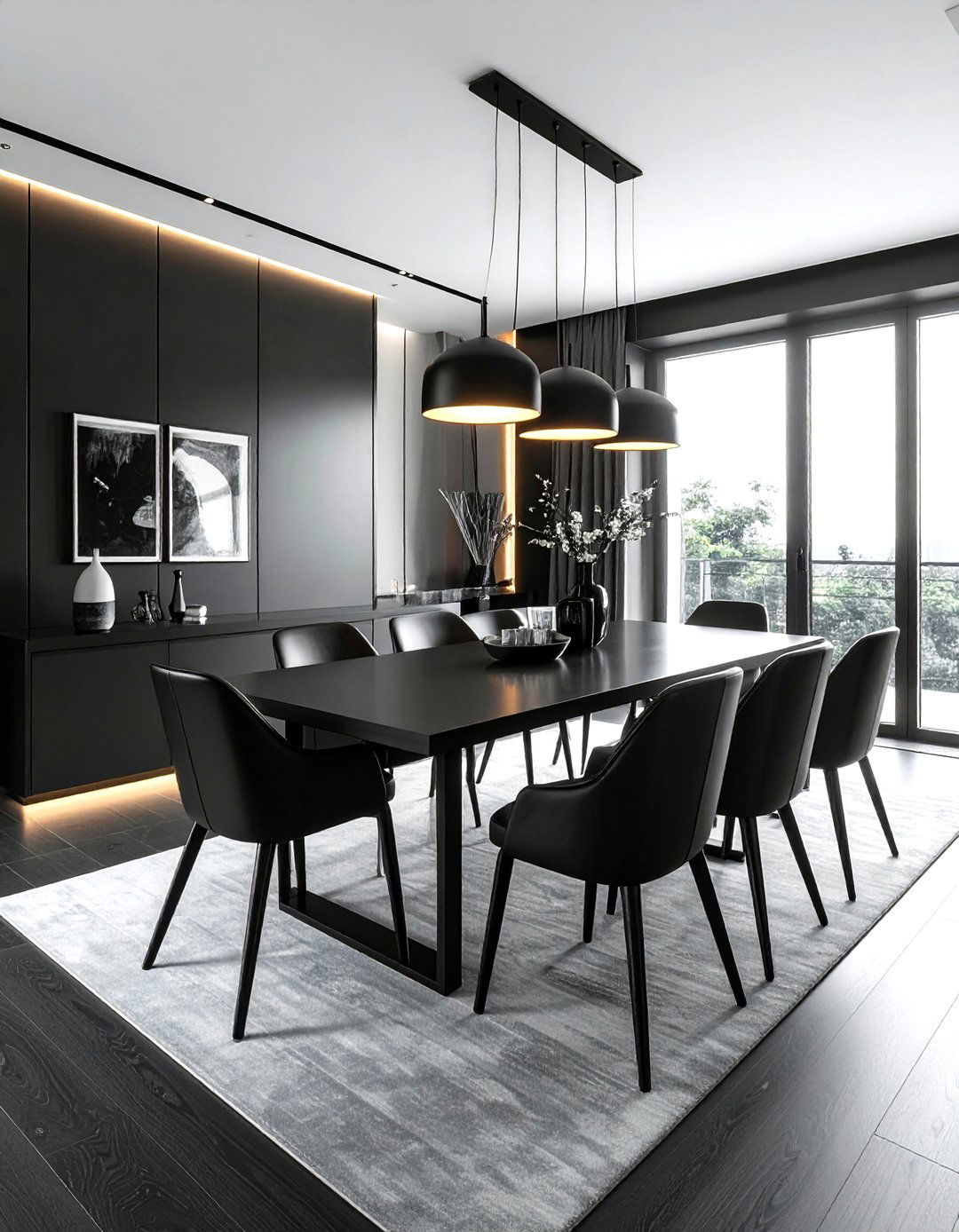 Minimalist Black Dining Room - 30 black accent dining room ideas