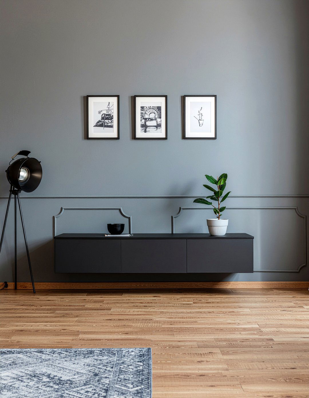 Minimalist Black Floating Console - 30 living room floating tv unit ideas