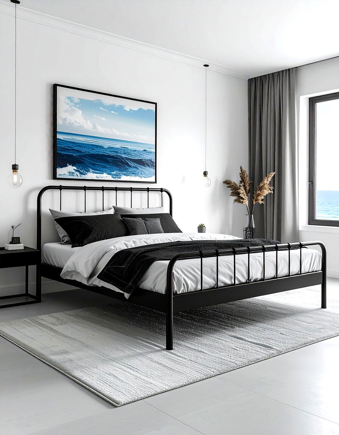 Minimalist Black White Coastal - 30 coastal black bedroom ideas