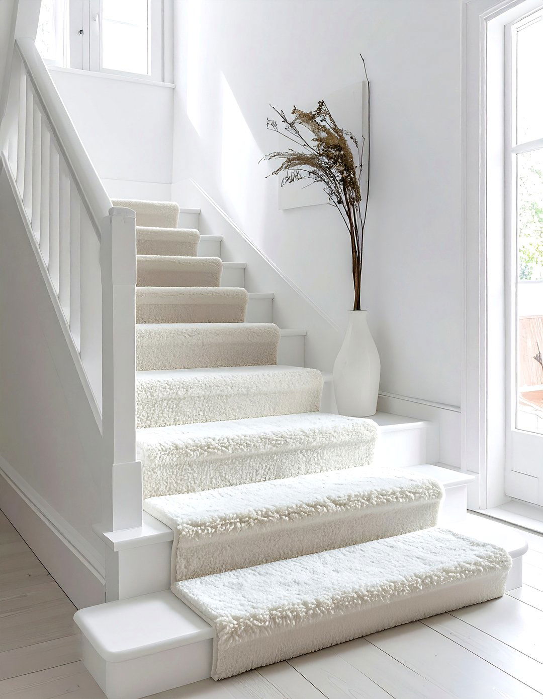 Minimalist Cream Stair Runner - 30 stair runner ideas