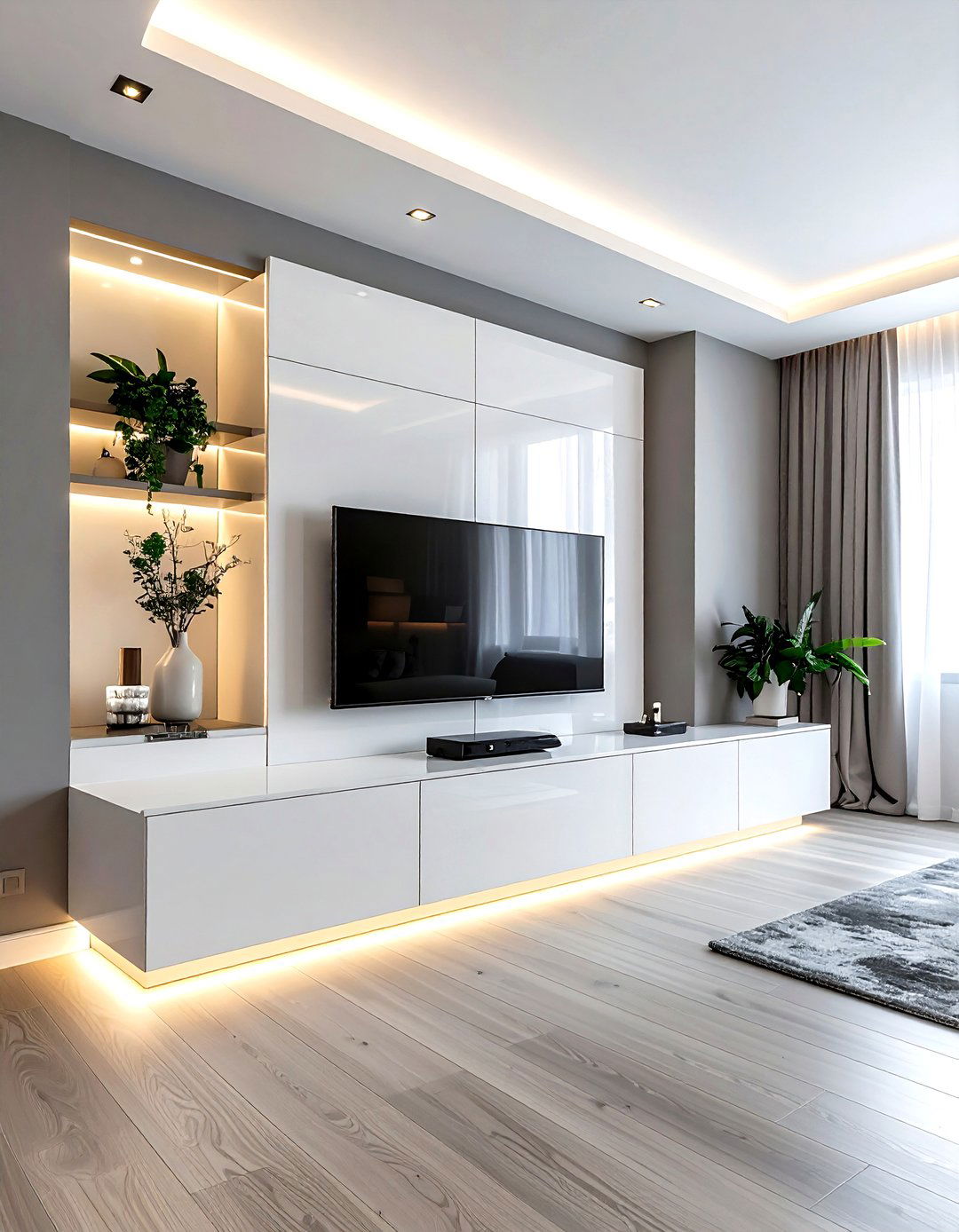 Minimalist Floating Media Console With LED Lighting - 30 living room built-in entertainment center