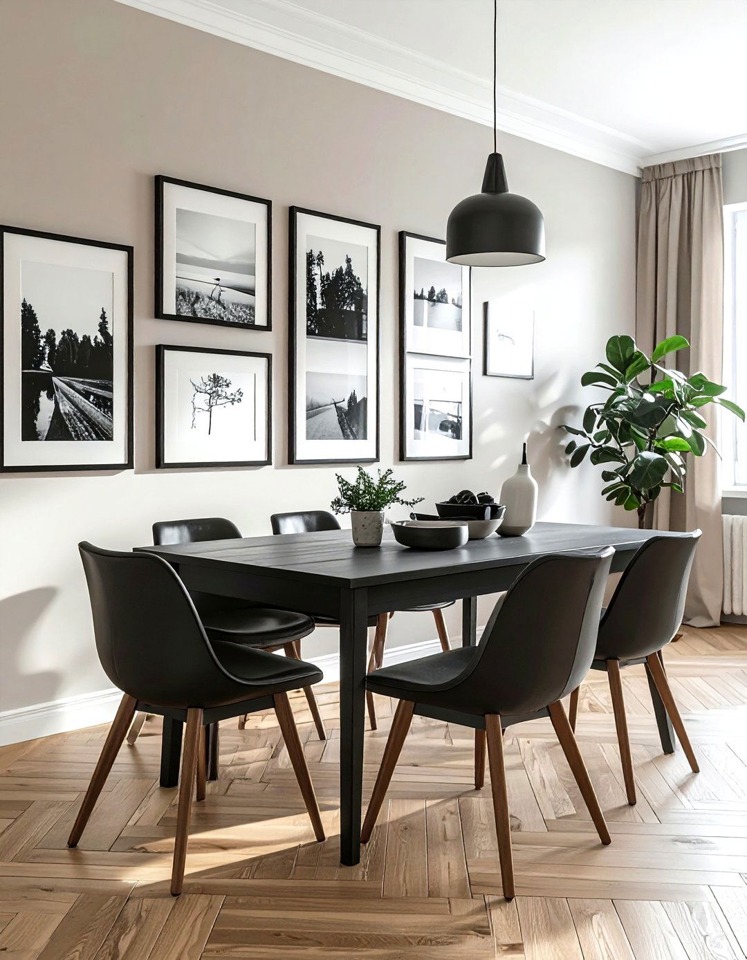 Minimalist Gallery Wall - 30 modern traditional dining room ideas