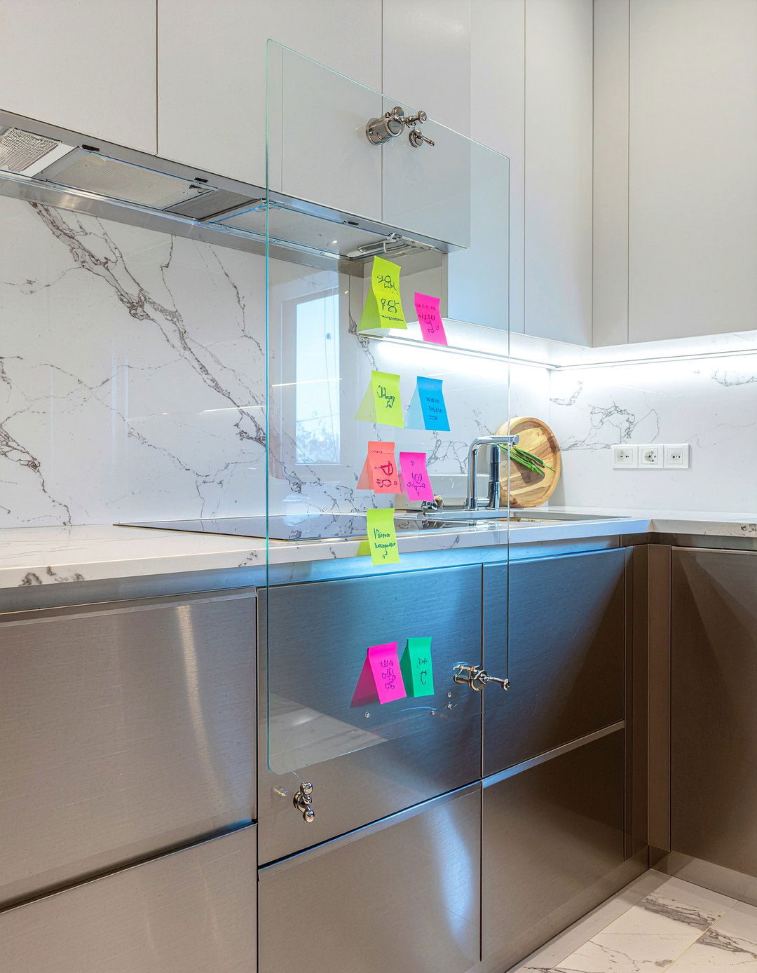 Minimalist Glass Board - 30 kitchen command center ideas