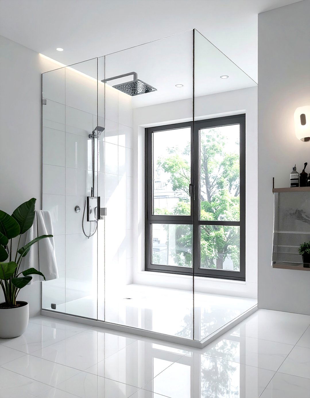 Minimalist Glass Shower - 30 natural light bathroom ideas