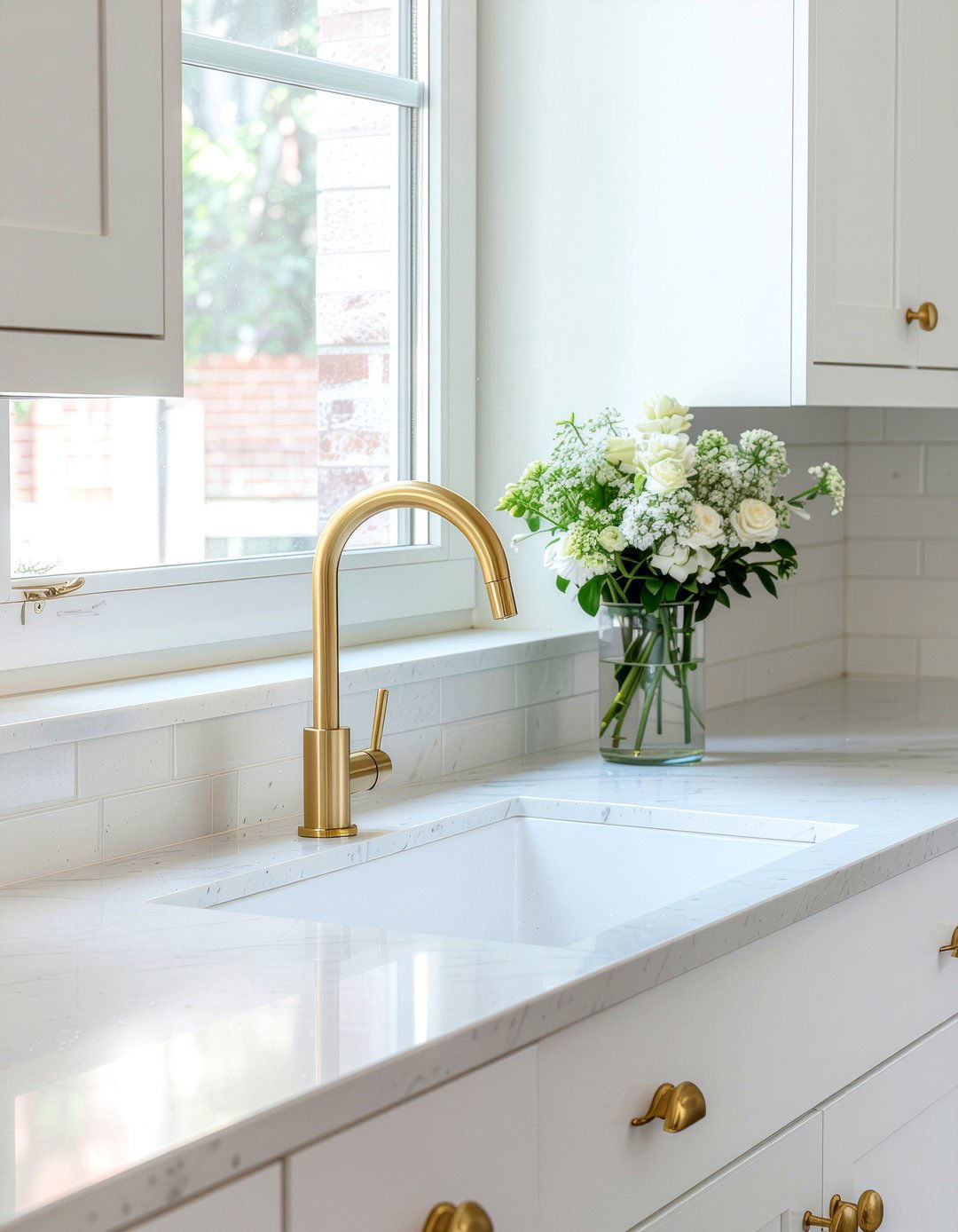 Minimalist Gold Single Handle Faucet - 30 gold kitchen faucet ideas