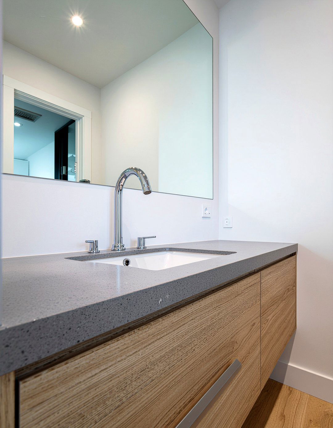 Minimalist Gray Laminate - 30 laminate bathroom countertop ideas