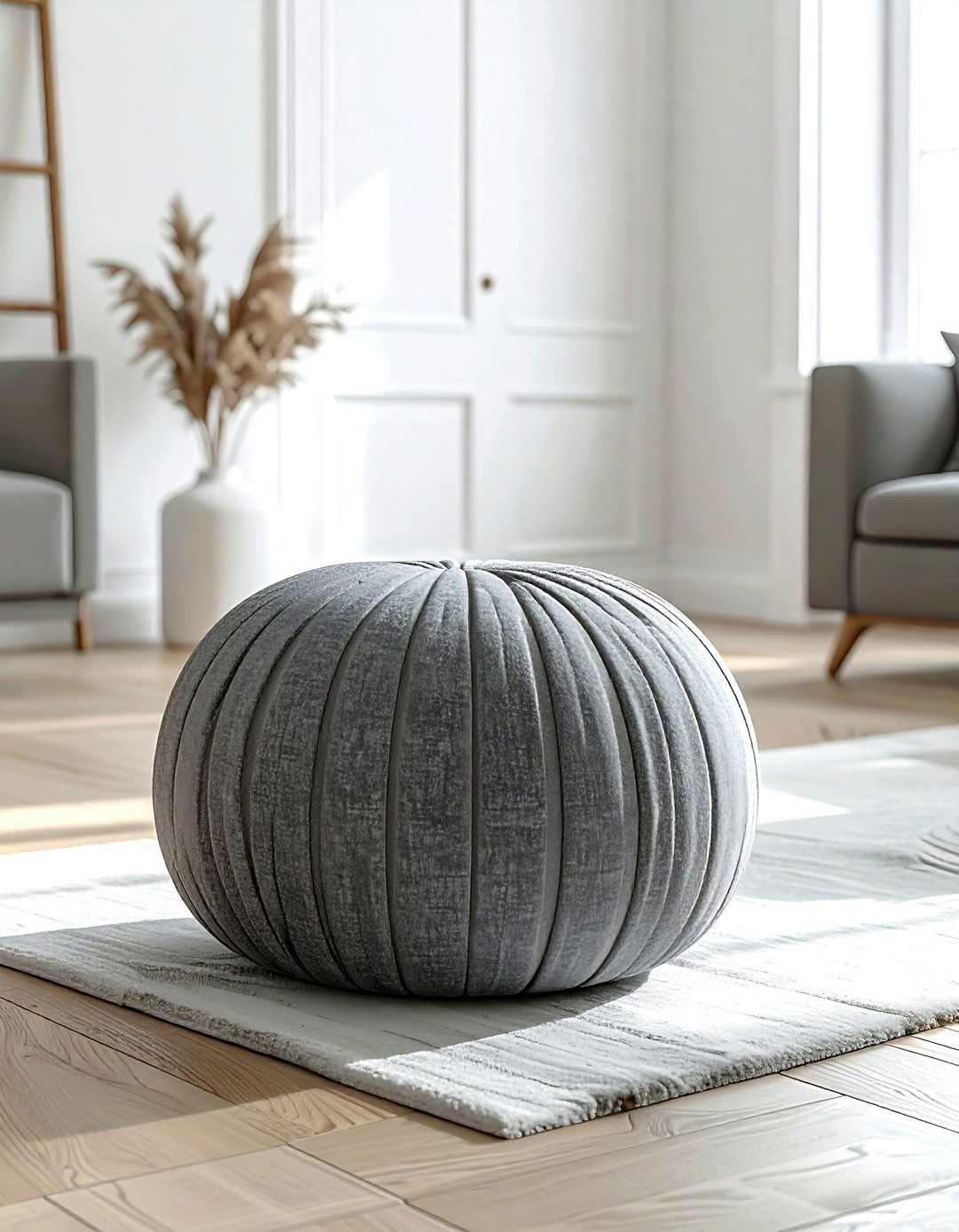 Minimalist Grey Pouf - 30 living room pouf seating ideas