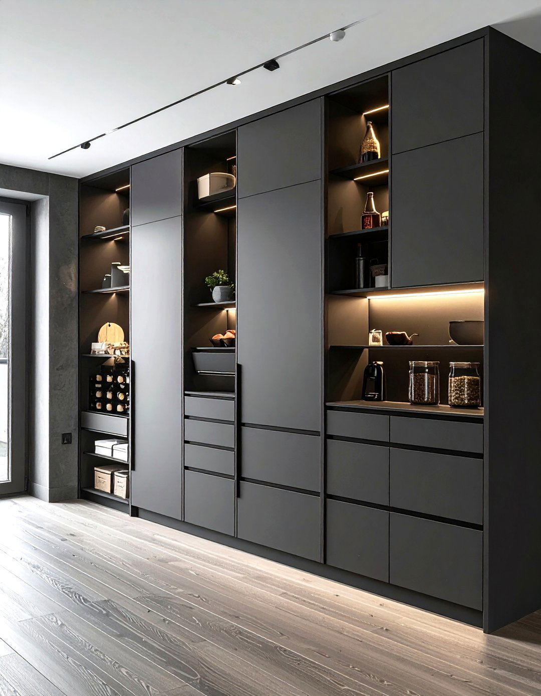 Minimalist Handleless Pantry - 30 hidden pantry kitchen ideas