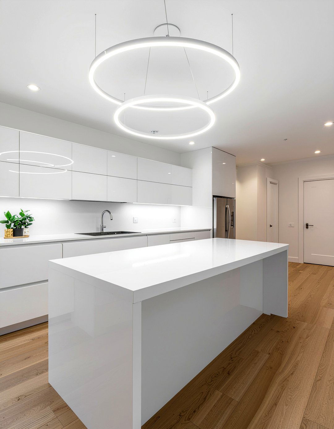 Minimalist LED Pendant Kitchen - 30 modern pendant kitchen ideas